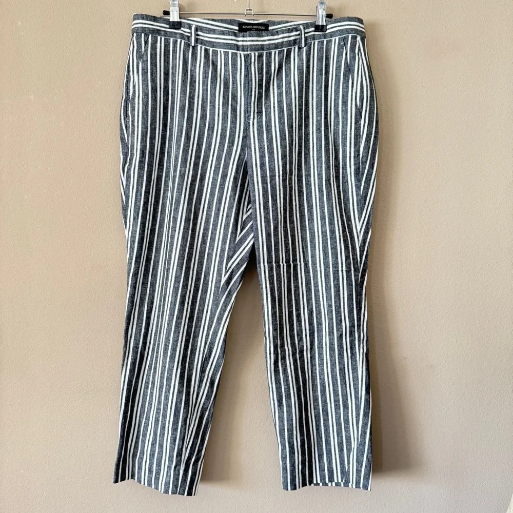 NWOT Banana Republic Avery Striped Linen Blend Tailored Ankle Pant Petite Sz 12